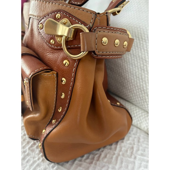 Michael Kors Two Toned Tan & Cognac Shoulder bag Studded Gold Hardware - Picture 4 of 8